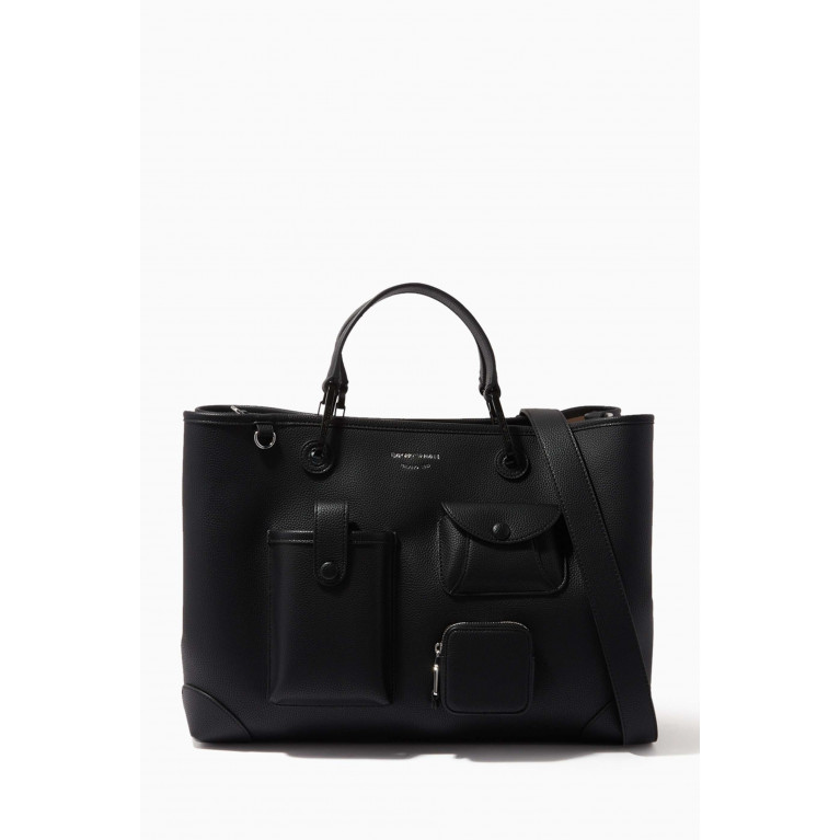 Emporio Armani - Multi-pocket Tote Bag in Faux Leather Black