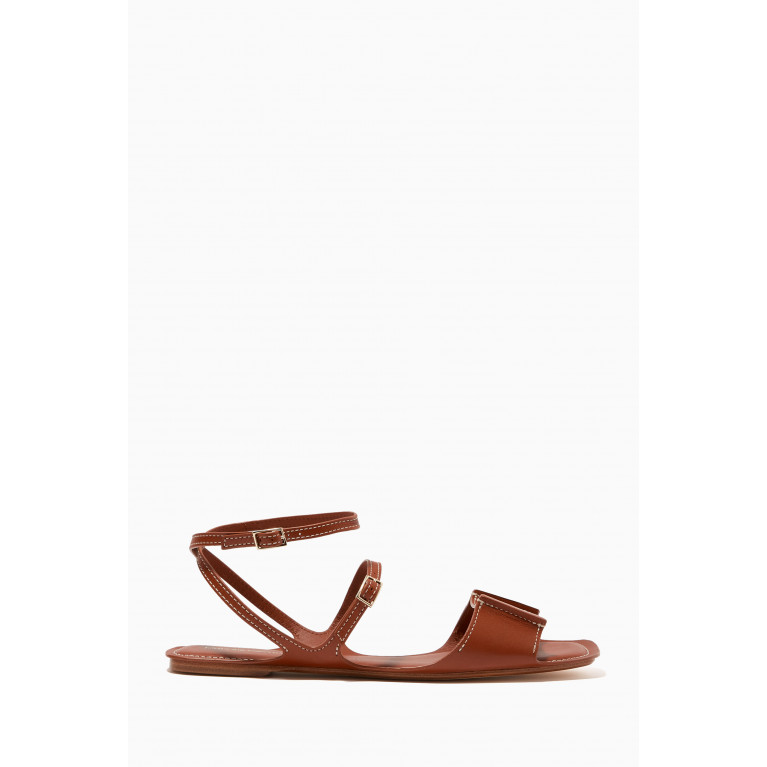 Emporio Armani - Flat Strap Sandals in Calf Leather Brown