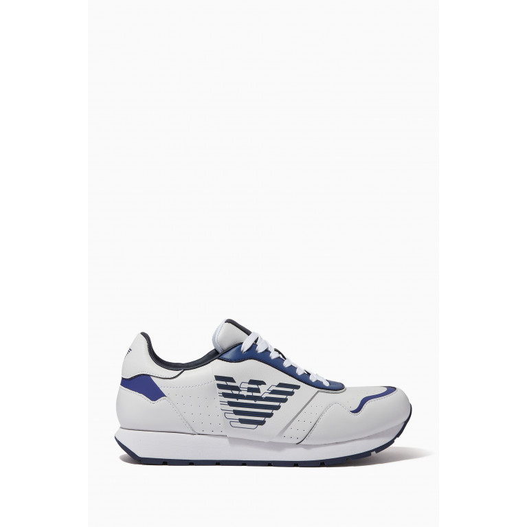 Emporio Armani - Eagle Logo Low-top Sneakers in Leather Blue
