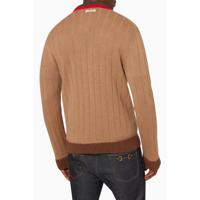 Gucci - Web Cardigan in Ribbed Camel Hair-knit