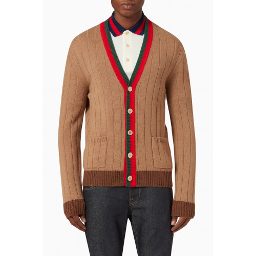Gucci - Web Cardigan in Ribbed Camel Hair-knit