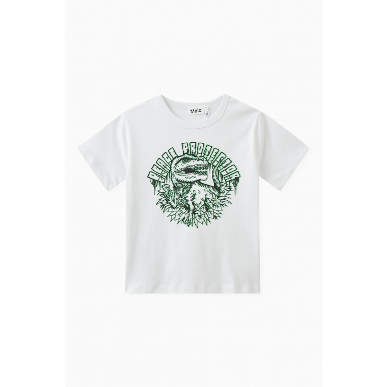 Molo - Dinosour Printed T-shirt in Organic Cotton White