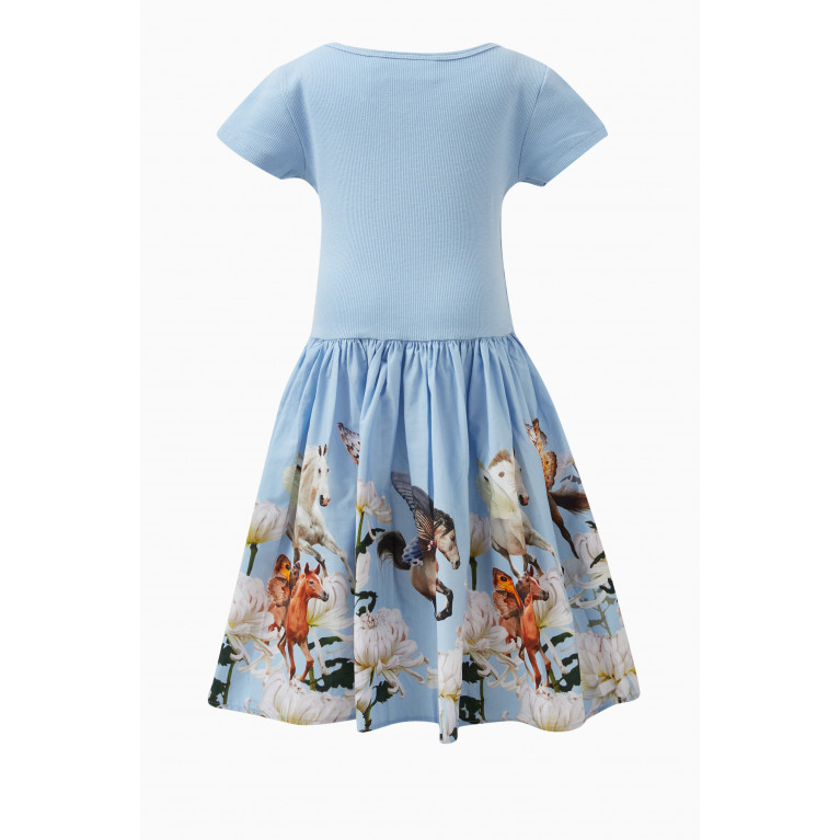 Molo - Horse Printed Dress in Organic Cotton Blue