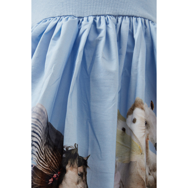 Molo - Horse Printed Dress in Organic Cotton Blue