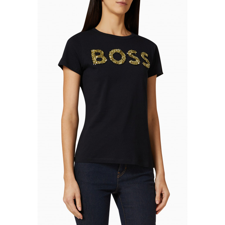 Boss - Sequin-embellished Logo T-shirt in Cotton Jersey