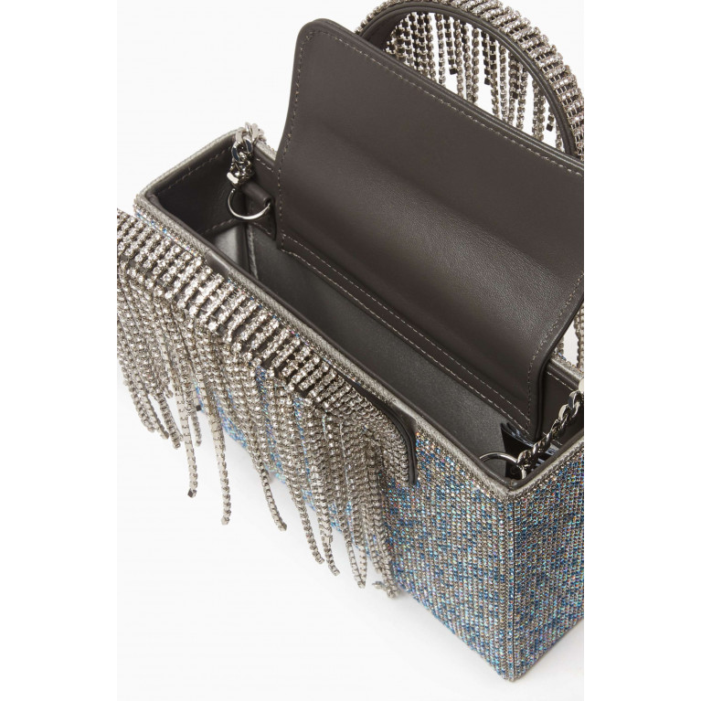 Kara - Midi Striped Fringe Tote Bag in Crystal Mesh Silver
