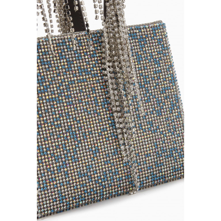 Kara - Midi Striped Fringe Tote Bag in Crystal Mesh Silver