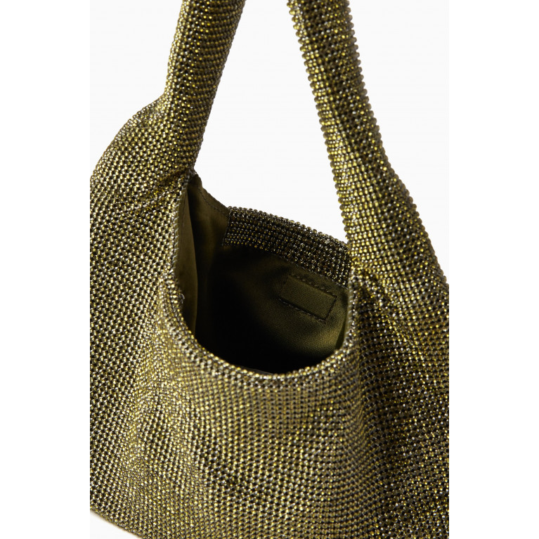 Kara - Mini Armpit Shoulder Bag in Crystal Mesh Green
