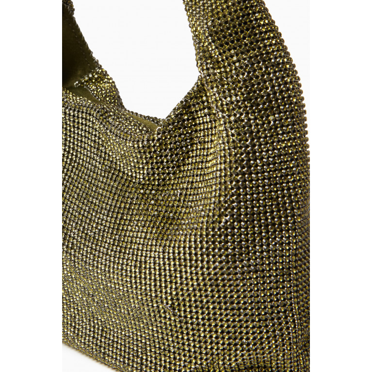 Kara - Mini Armpit Shoulder Bag in Crystal Mesh Green