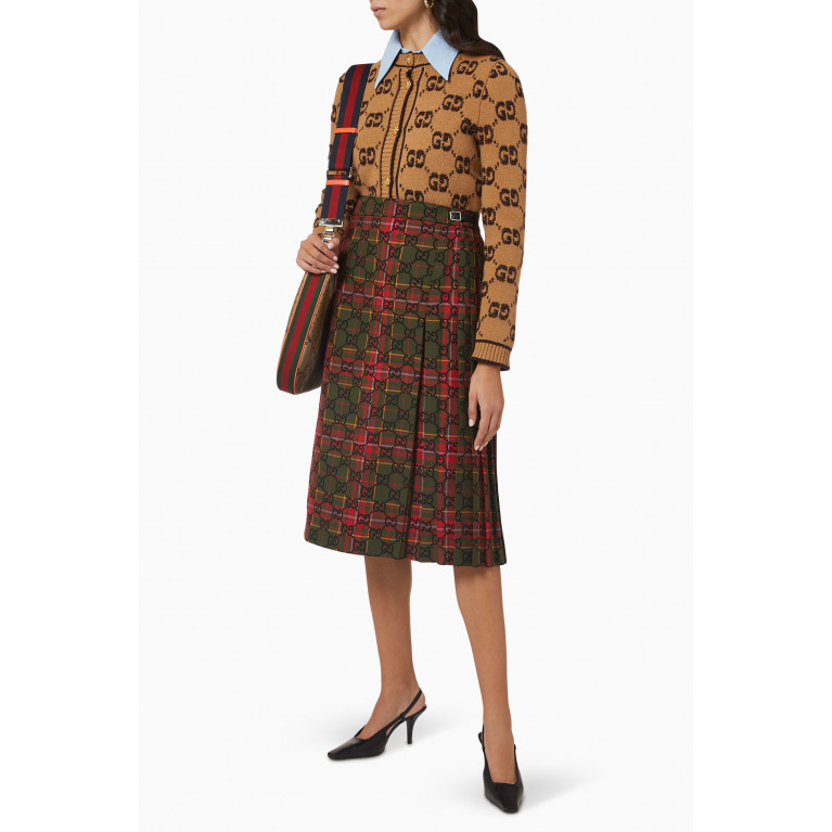 Gucci - Embroidery Midi Skirt in Tartan Wool