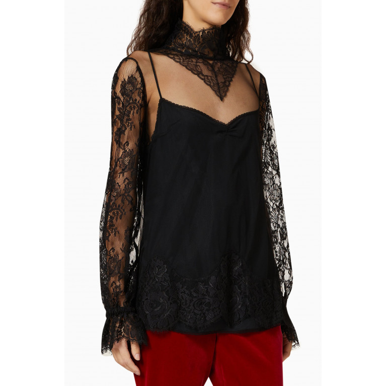 Gucci - Lace & Tulle Blouse in Polyamide