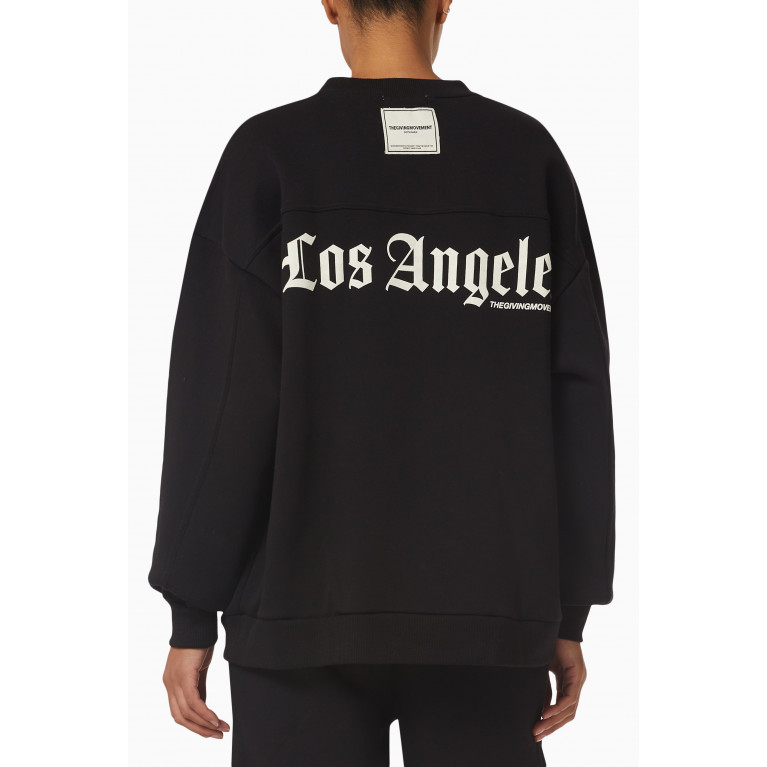 The Giving Movement - LA Graphic-print Oversized Sweatshirt in Organic Fleece Black
