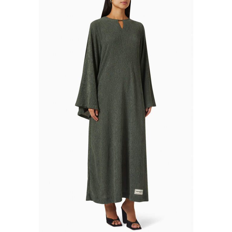 The Giving Movement - Modest Frill-sleeve Maxi Dress in RE-CRINK100© Brown