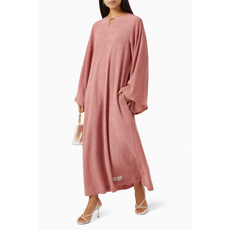 The Giving Movement - Modest Frill-sleeve Maxi Dress in RE-CRINK100© Pink