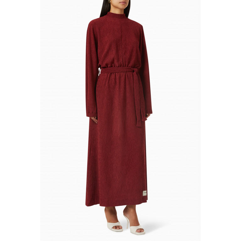 The Giving Movement - Modest Batwing-sleeve Maxi Dress in RE-CRINK100© Burgundy