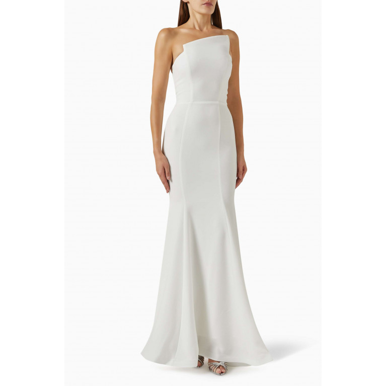 Nicole Bakti - Structured Strapless Gown in Pebbled Crepe White