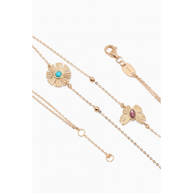 Damas - Farfasha Sunkiss Amethyst & Turquoise Double Anklet in 18kt Gold