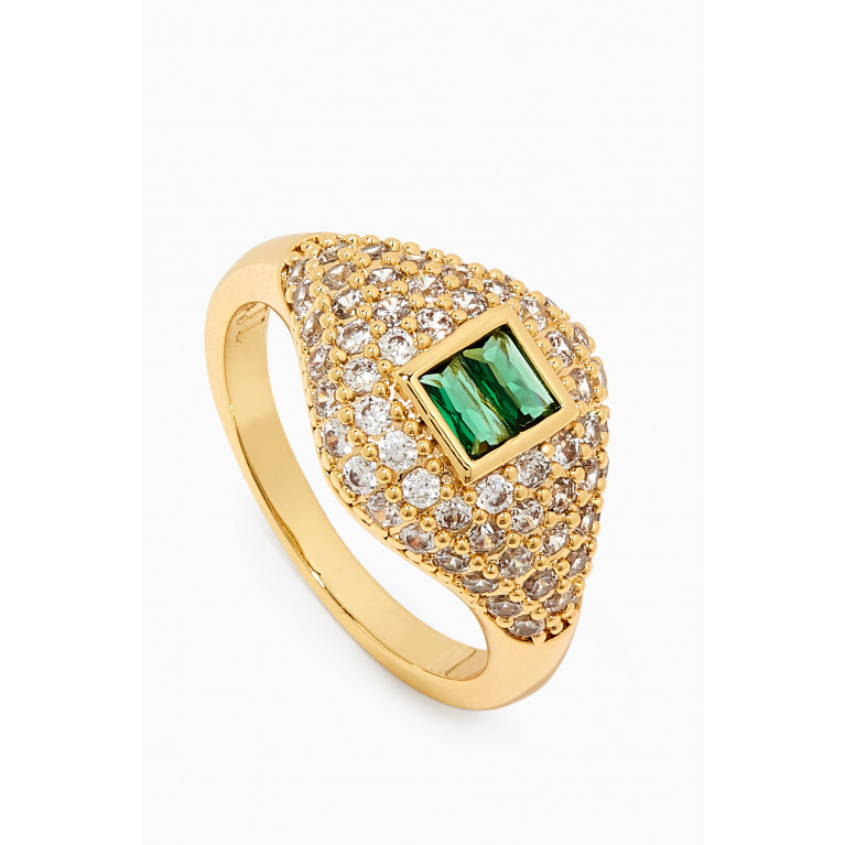 CZ by Kenneth Jay Lane - CZ Pavé Crystal Signet Ring in 14kt Gold-plated Brass Green