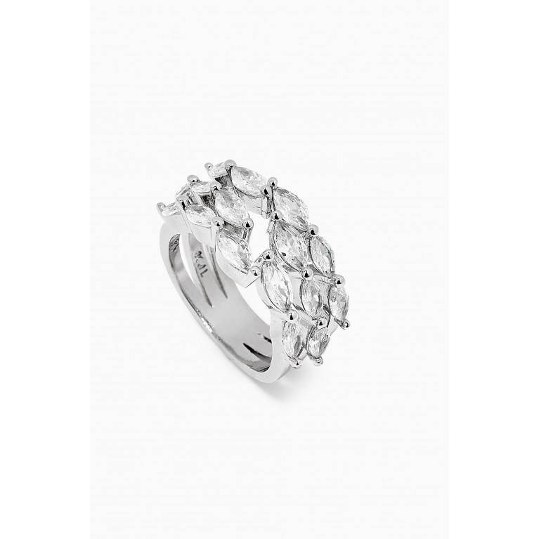 CZ by Kenneth Jay Lane - CZ Triple-row Marquise Ring in Rhodium-plated Brass