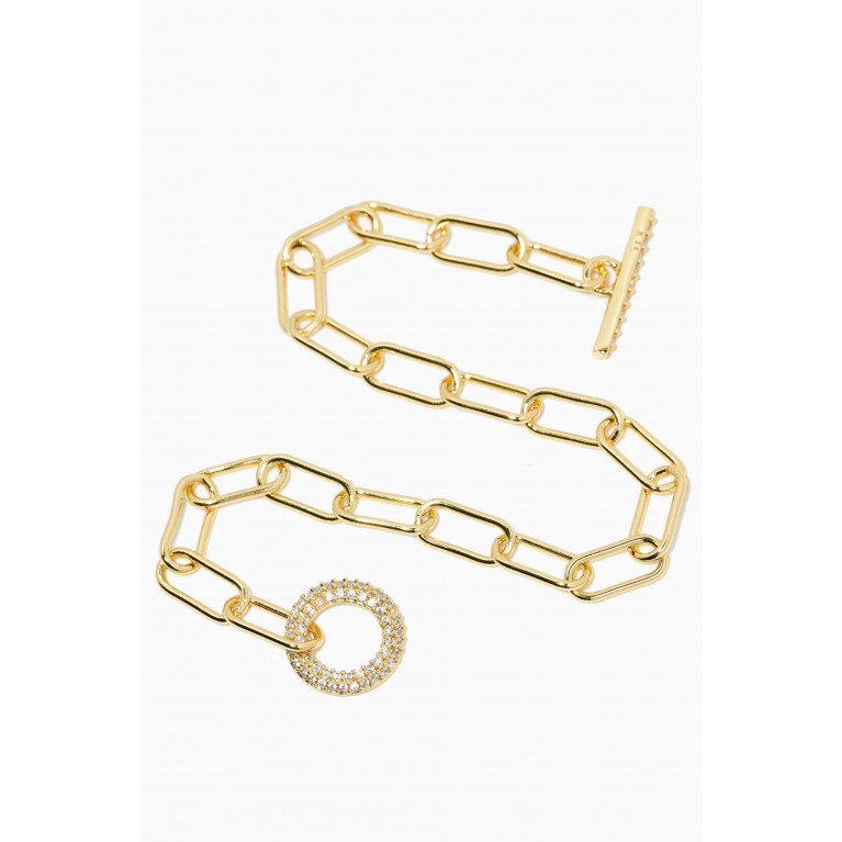 CZ by Kenneth Jay Lane - CZ Pavé Chain-link Toggle Bracelet in 14kt Gold-plated Brass