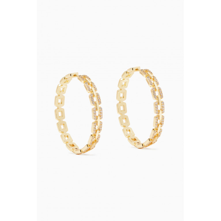 CZ by Kenneth Jay Lane - CZ Link Hoop Earrings in 14kt Gold-plated Brass