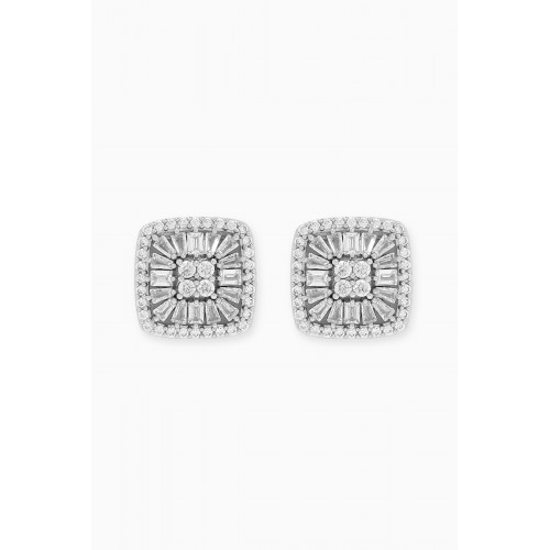 CZ by Kenneth Jay Lane - CZ Square Stud Earrings in Rhodium-plated Brass Silver