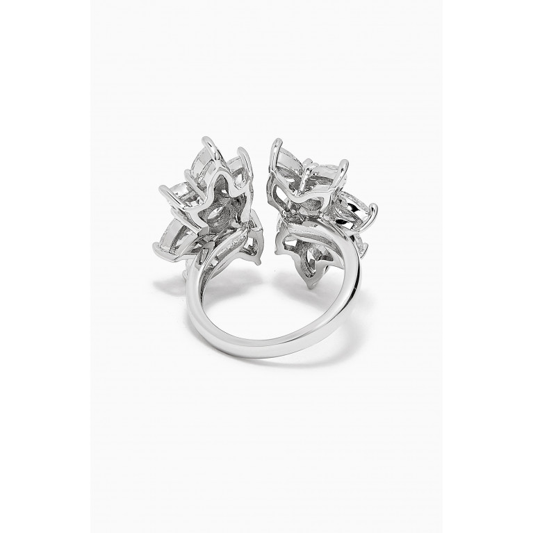 CZ by Kenneth Jay Lane - CZ Pear-cut Cluster Open Ring in Rhodium-plated Brass