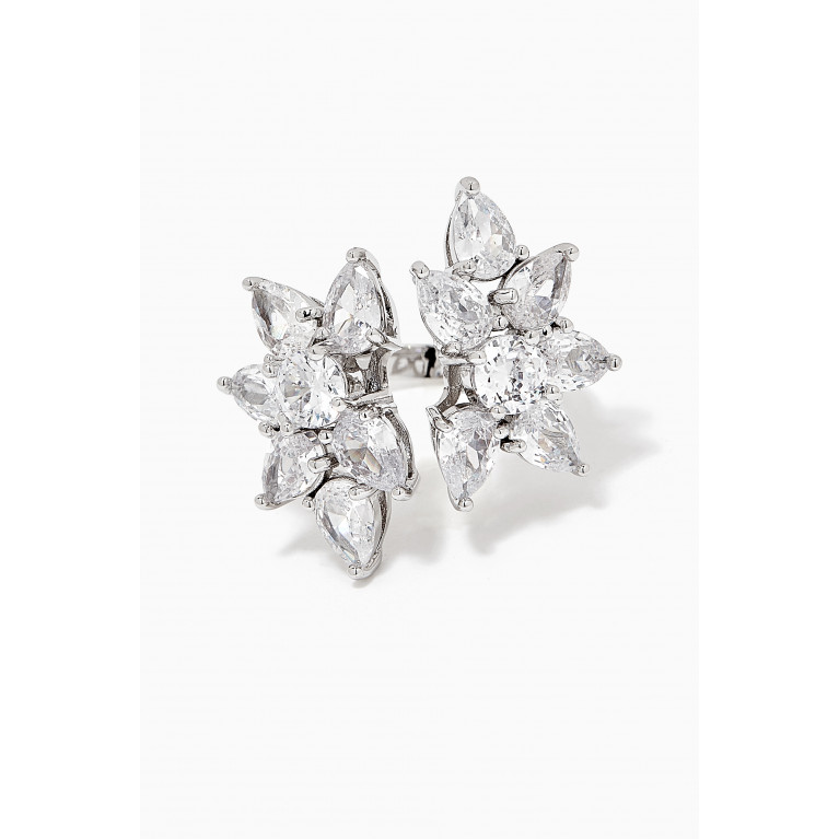 CZ by Kenneth Jay Lane - CZ Pear-cut Cluster Open Ring in Rhodium-plated Brass