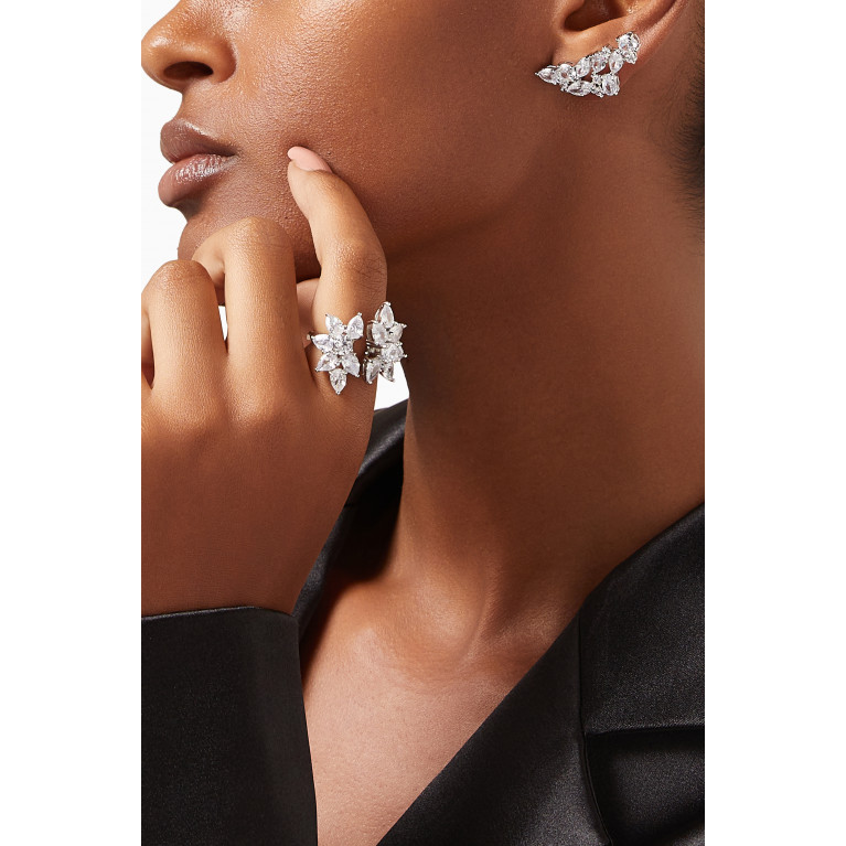 CZ by Kenneth Jay Lane - CZ Boomerang Crystal Earrings in Rhodium-plated Brass