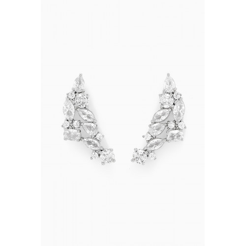 CZ by Kenneth Jay Lane - CZ Boomerang Crystal Earrings in Rhodium-plated Brass