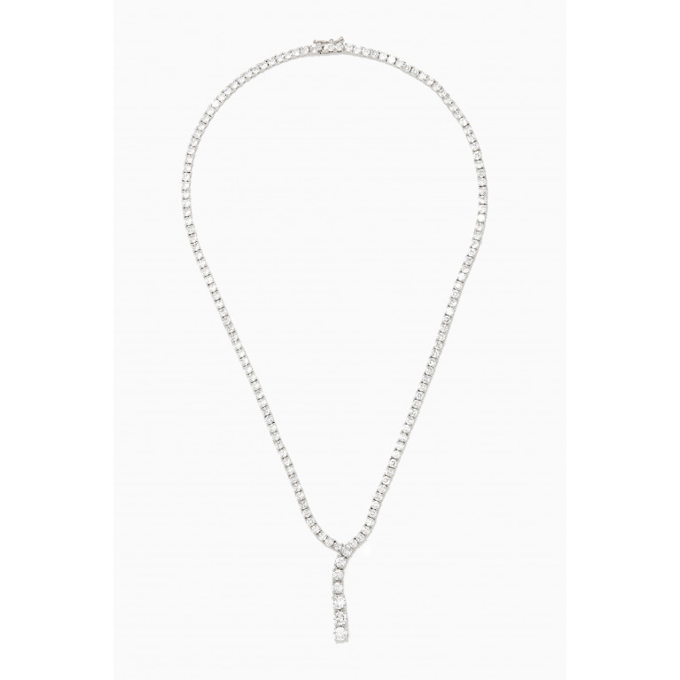 CZ by Kenneth Jay Lane - CZ Round-cut Drop Necklace in Rhodium-plated Brass