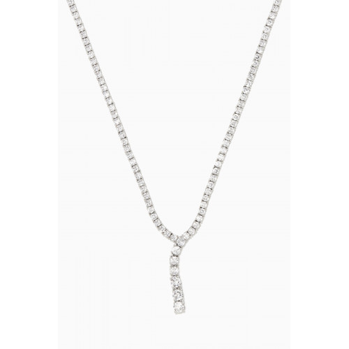 CZ by Kenneth Jay Lane - CZ Round-cut Drop Necklace in Rhodium-plated Brass