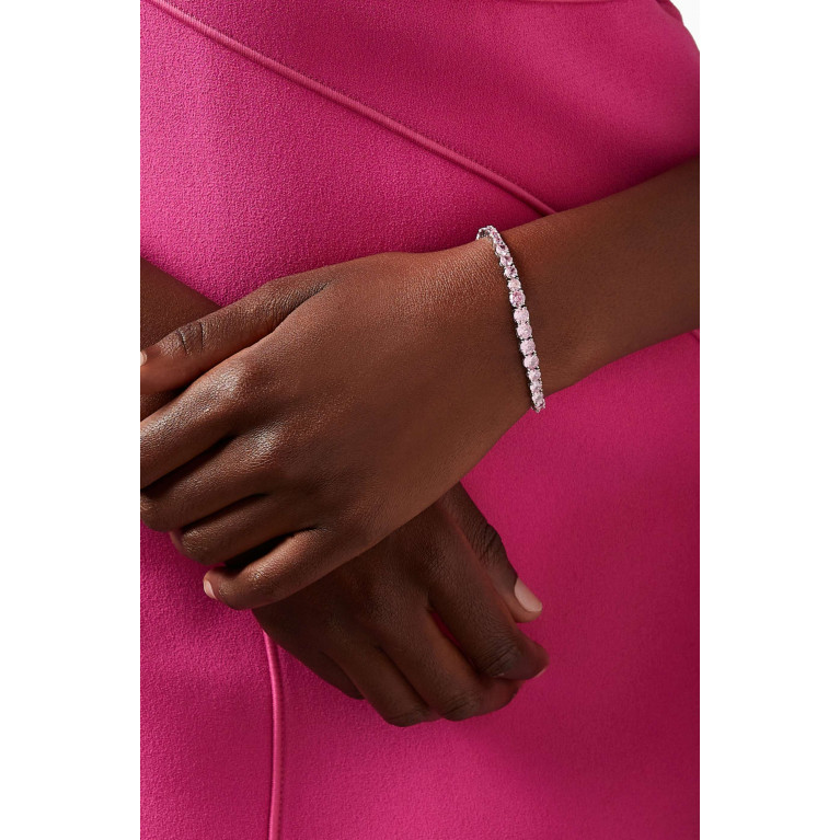 CZ by Kenneth Jay Lane - CZ Round-cut Tennis Bracelet in Rhodium-plated Brass Pink