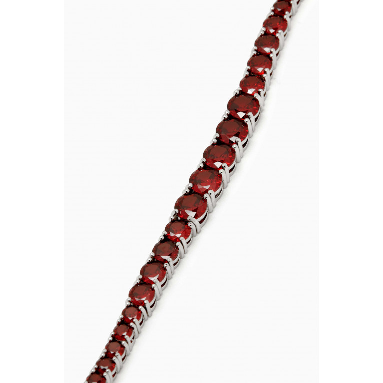 CZ by Kenneth Jay Lane - CZ Round-cut Tennis Bracelet in Rhodium-plated Brass Red
