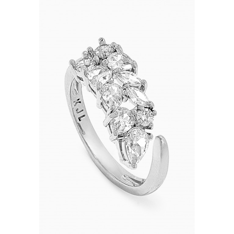 CZ by Kenneth Jay Lane - CZ Multi-shape Cluster Open Ring in Rhodium-plated Brass