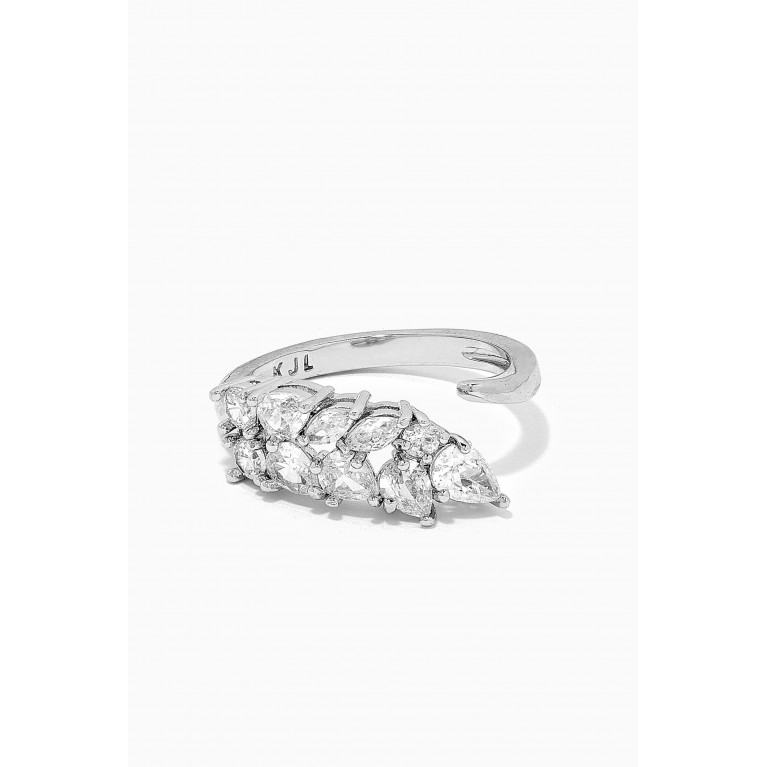 CZ by Kenneth Jay Lane - CZ Multi-shape Cluster Open Ring in Rhodium-plated Brass