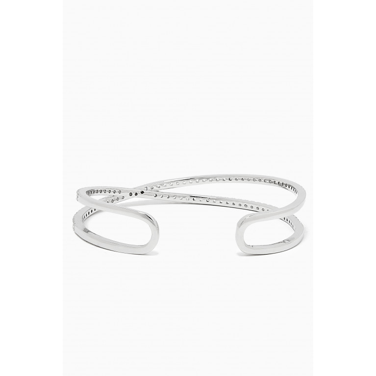 CZ by Kenneth Jay Lane - CZ Criss-cross Pavé Open Bangle in Rhodium-plated Brass
