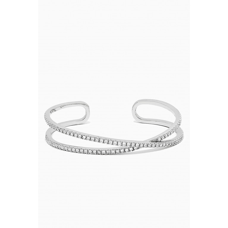 CZ by Kenneth Jay Lane - CZ Criss-cross Pavé Open Bangle in Rhodium-plated Brass