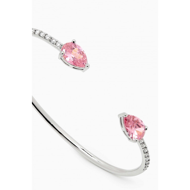 CZ by Kenneth Jay Lane - CZ Pavé Pear-cut Open Cuff in Rhodium-plated Brass Pink