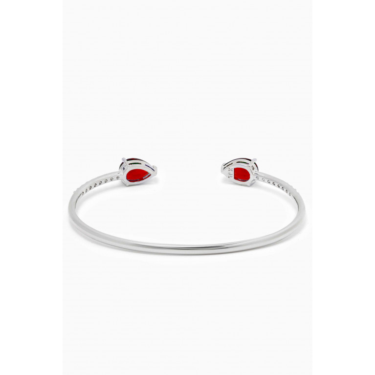 CZ by Kenneth Jay Lane - CZ Pavé Pear-cut Open Cuff in Rhodium-plated Brass Red