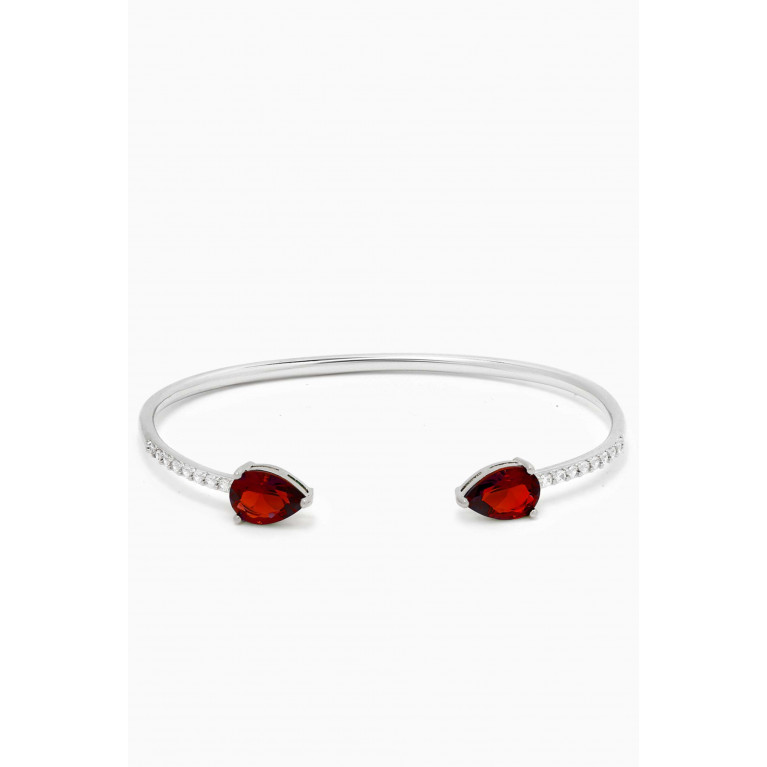 CZ by Kenneth Jay Lane - CZ Pavé Pear-cut Open Cuff in Rhodium-plated Brass Red