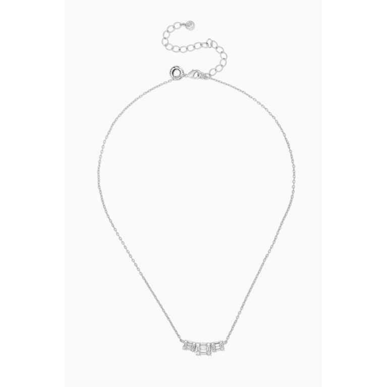 CZ by Kenneth Jay Lane - CZ Emerald-cut Necklace & Earrings Set in Rhodium-plated Brass Silver