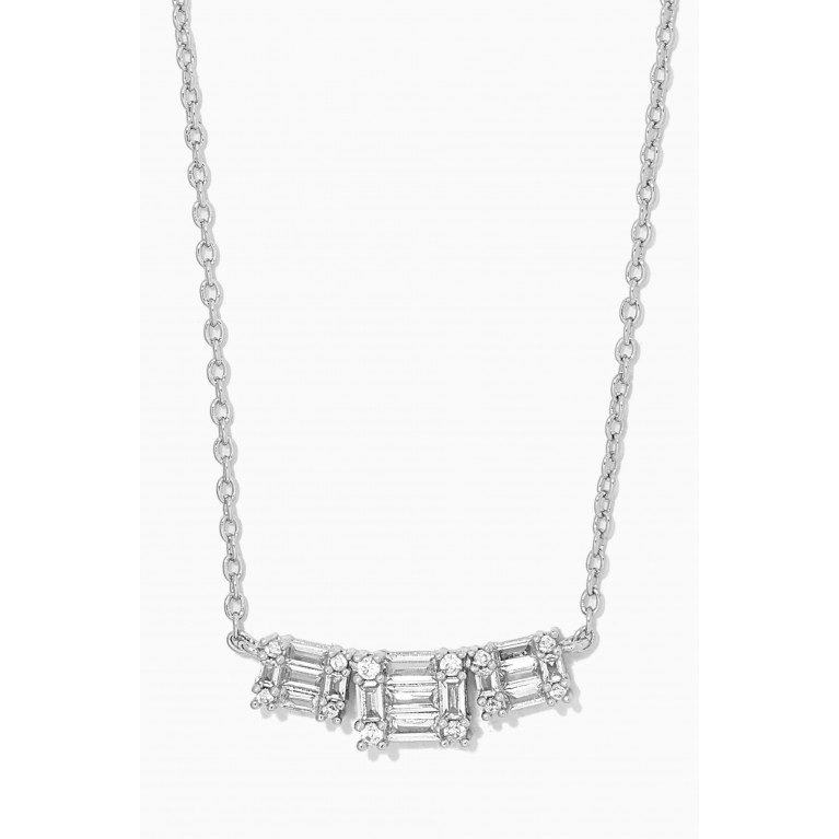 CZ by Kenneth Jay Lane - CZ Emerald-cut Necklace & Earrings Set in Rhodium-plated Brass Silver