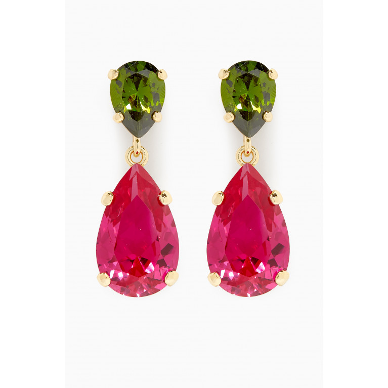 CZ by Kenneth Jay Lane - Large Pear-cut Crystal Drop Earrings in 14kt Gold-plated Brass Multicolour