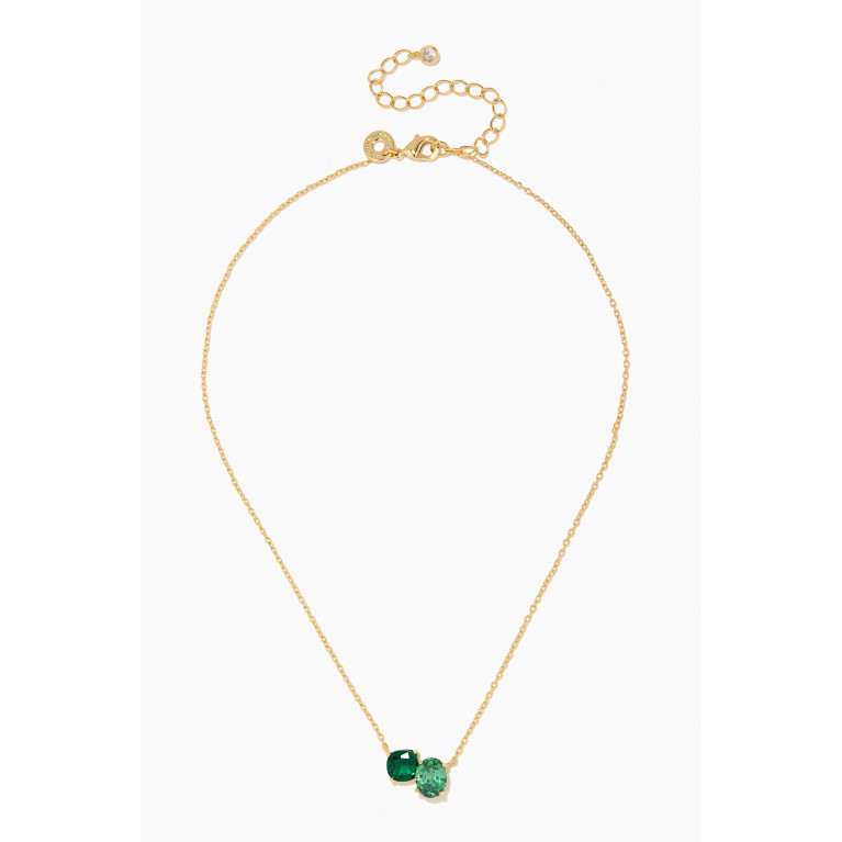 CZ by Kenneth Jay Lane - CZ Two-stone Crystal Necklace in 14kt Gold-plated Brass Green
