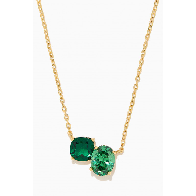 CZ by Kenneth Jay Lane - CZ Two-stone Crystal Necklace in 14kt Gold-plated Brass Green