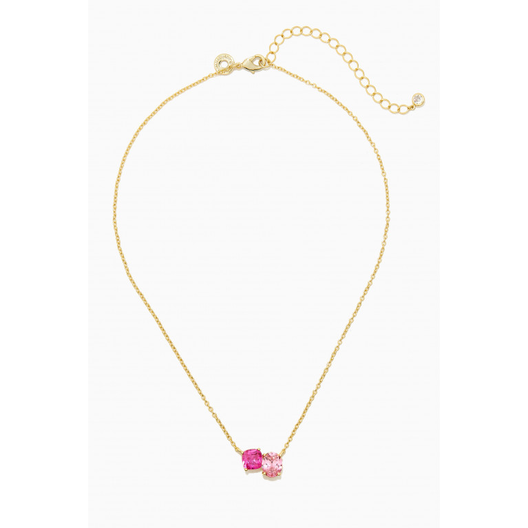 CZ by Kenneth Jay Lane - CZ Two-stone Crystal Necklace in 14kt Gold-plated Brass Pink