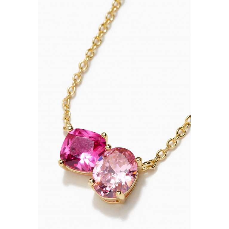 CZ by Kenneth Jay Lane - CZ Two-stone Crystal Necklace in 14kt Gold-plated Brass Pink