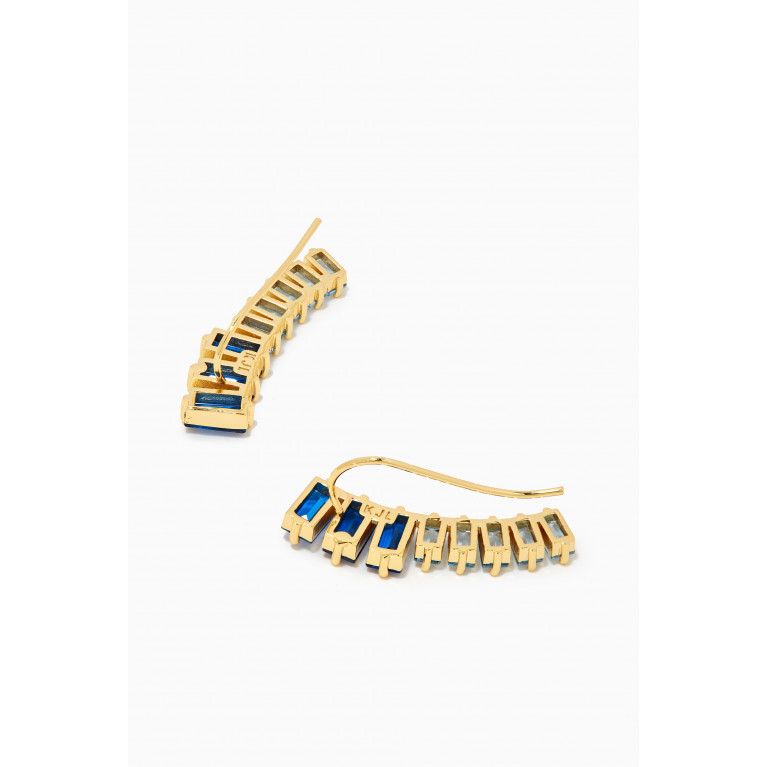 CZ by Kenneth Jay Lane - CZ Baguette-cut Crawler Earrings in 14kt Gold-plated Brass Blue