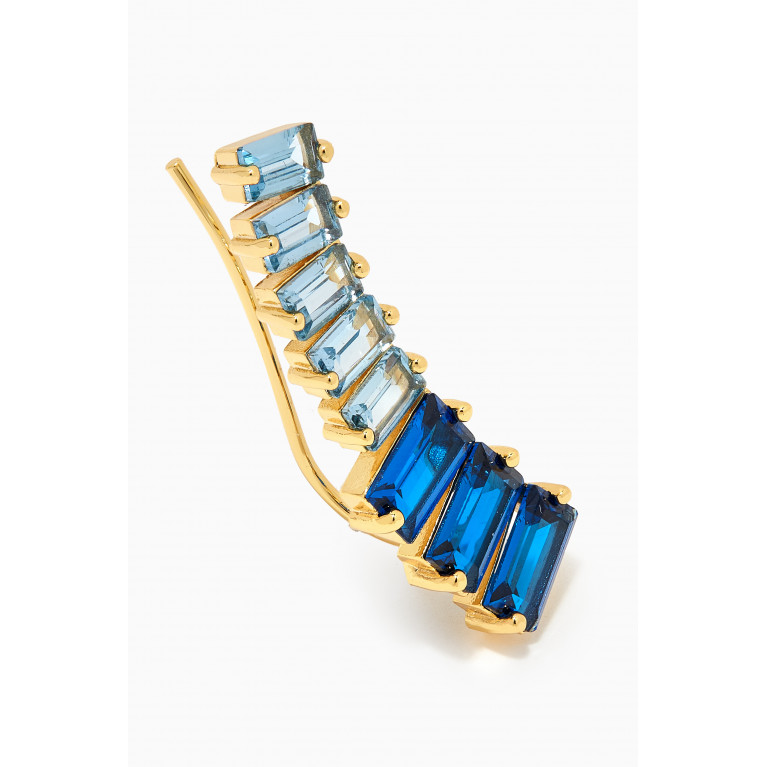 CZ by Kenneth Jay Lane - CZ Baguette-cut Crawler Earrings in 14kt Gold-plated Brass Blue